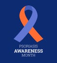 Psoriasis Awareness Month poster and banner design template, skin disease that causes red flaky vector world ribbon sign