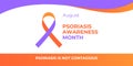 Psoriasis Awareness Month. Vector web banner, poster, card for social media and networks. Ribbon and text Psoriasis is not