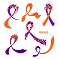 Psoriasis awareness orange and purple ribbon set