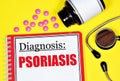 Psoriasis. The inscription in the form of a medical diagnosis.