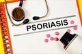 Psoriasis is a lettering of the text on the form in the medical folder.