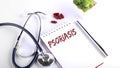 Psoriasis is a lettering of the text on the notebook . Medication treatment
