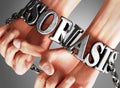 Psoriasis, social impact and its influence - a concept showing a person`s hands in chains with a word Psoriasis as a symbol of it