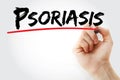 Psoriasis text with marker, medical concept background