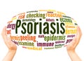 Psoriasis word cloud hand sphere concept