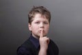 Psst ... please be quiet. Boy with silence sign Royalty Free Stock Photo