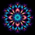 Colorful Neon Mandala On Black Background - Digital Art Nouveau Royalty Free Stock Photo