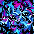 Psychedelic abstract flowers on a black background seamless pattern Royalty Free Stock Photo