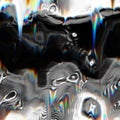 Psychedelic abstract futuristic neon fluorescent Sci Fi vibrant error wind glitch effect on blurred monochrome swirl shapes