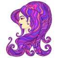 Psychedelic beautiful girl. Vector hand drawn illustration. Surreal fantasy art with a girl.