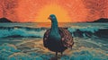 Psychedelic Blue Turkey On Beach At Sunset