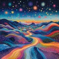 psychedelic brainscape with pulsating dot patterns and floating clouds