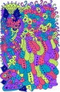 Psychedelic cartoon abstract doodle. Ink line drawing. Colorful surreal art for stickers, design etc. Vector illustration