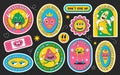 Psychedelic cartoon groovy stickers in retro style