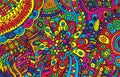 Psychedelic cartoon hand drawn background. Colorful fantastic doodle ornament. Vector illustration