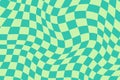 Psychedelic checkerboard green pattern. Funky checkered background. wavy graphic redraw design
