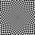Psychedelic checkered circle background. Round background with checkerboard pattern. Chequer psychedelic mosaic. Chess