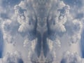 Psychedelic Clouds Faces, Symmetrical Kaleidoscope Mirror, Abstract Background. Royalty Free Stock Photo