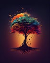 a psychedelic colored tree with a rainbow colored crown on top Royalty Free Stock Photo