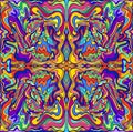 Psychedelic colorful surreal doodle fractal. Mirror abstract pattern, maze of wavy ornaments.