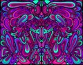 Psychedelic colorful surreal doodle pattern. Mirror abstract pattern, maze of wavy ornaments. Vector hand drawn bohemian fantasy