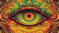 A psychedelic eye with a colorful background and intricate patterns, AI