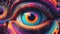 Psychedelic eye infused with abstract neon streaks set against a vibrant neon world. Generative AI