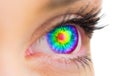 Psychedelic eye looking ahead on female face Royalty Free Stock Photo