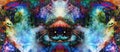 Psychedelic eyes on multicolor abstract backgroung with ornamental pattern. Royalty Free Stock Photo