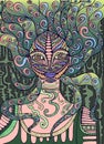 Psychedelic Fairy Shaman. Surreal fantasy doodle woman.