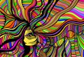 Psychedelic fantasy beautiful girl. Vector hand drawn illustration with fantastic surreal woman. Creative doodle style. Royalty Free Stock Photo