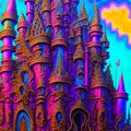 Psychedelic Fantasy Castle, Generative AI Illustration Royalty Free Stock Photo