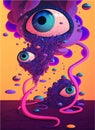 Psychedelic fantasy poster. Surreal hallucinations. Template for cards, stickers, baners, posters, web, social media, print