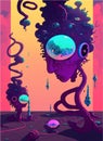 Psychedelic fantasy poster. Surreal hallucinations. Template for cards, stickers, baners, posters, web, social media, print