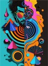 Psychedelic fantasy poster. Surreal hallucinations. Template for cards, stickers, baners, posters, web, social media, print