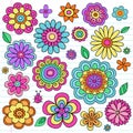 Psychedelic Flower Power Doodles Vector Set Royalty Free Stock Photo