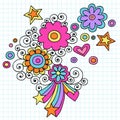 Psychedelic Flowers Notebook Doodle Vector