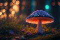 Psychedelic fluorescent mushroom in the enchanted forest. Generative AI