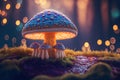 Psychedelic fluorescent mushrooms in the enchanted forest. Generative AI