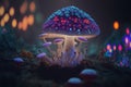 Psychedelic fluorescent mushrooms in the enchanted forest. Generative AI