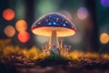 Psychedelic fluorescent mushrooms in the enchanted forest. Generative AI