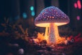 Psychedelic fluorescent mushrooms in the enchanted forest. Generative AI