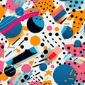 Psychedelic geometric seamless pattern with abstract cartoon elements (tiled) Royalty Free Stock Photo