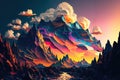 Psychedelic glitch art with distorted shapes and colors, resembling an otherworldly landscape