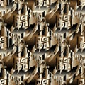 Psychedelic greek key 3d seamless pattern. Vector striped backgr