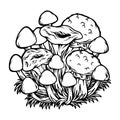 Psychedelic harvest trippy mushroom botanical garden delights monochrome