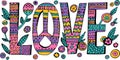 Psychedelic hippie Love lettering Royalty Free Stock Photo