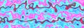 Psychedelic horizontal liquid geometric pattern with curved lines Funky liquid shapes, blue pink wavy vivid Royalty Free Stock Photo