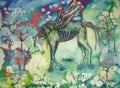 Psychedelic horse in desolated landscape.