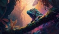 Psychedelic Iguana in the enchanted forest. Fairy tale illustration of a Iguana, a fictional image